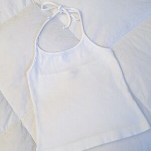 Old Navy White Halter Ribbed Tank Top with Ties - Sz Sm